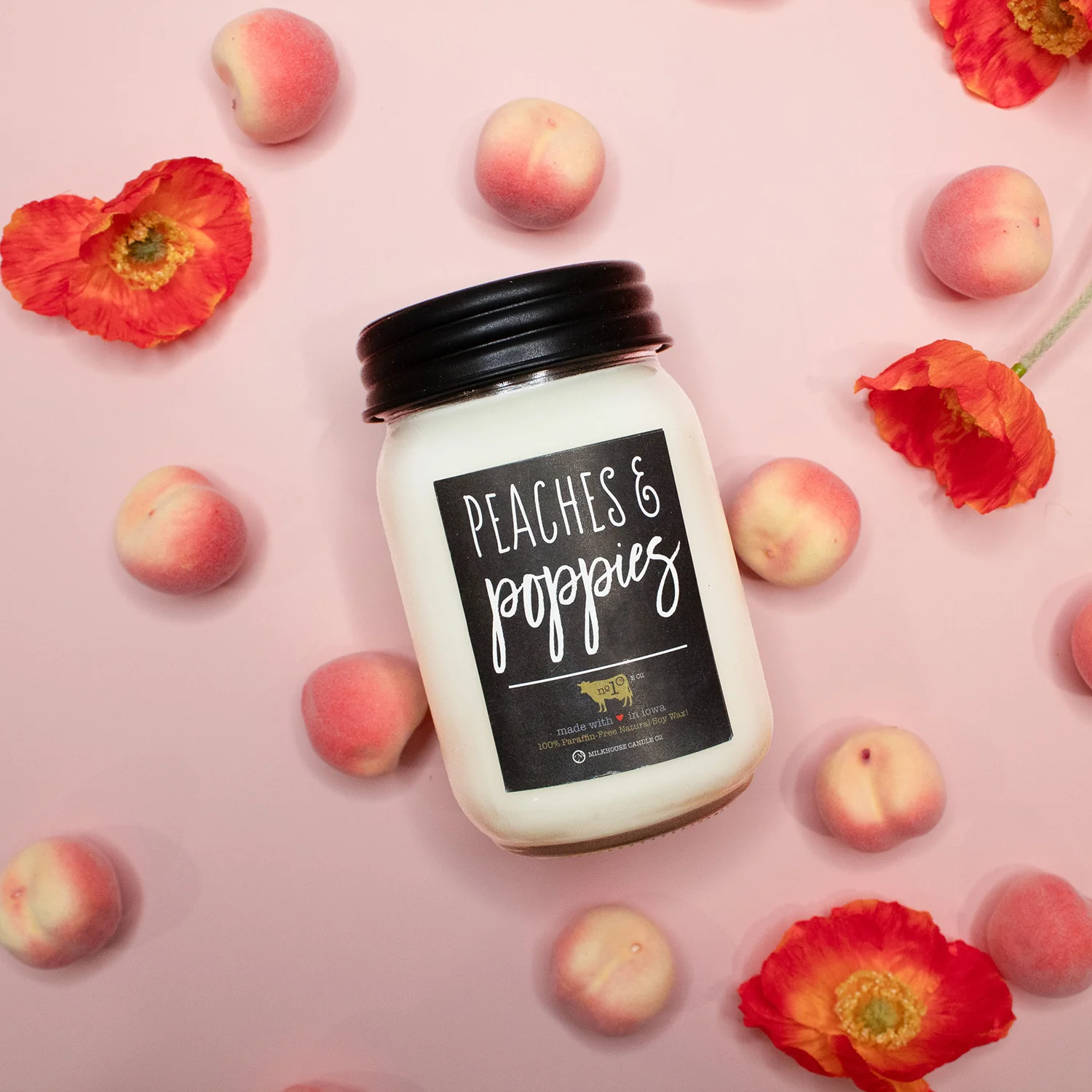 Peaches & Poppies Candle | 13 oz Mason Jar - Image 3