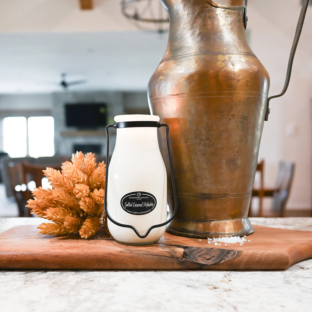Salted Caramel Pistachio Candle | 14 oz Milkbottle - Image 2